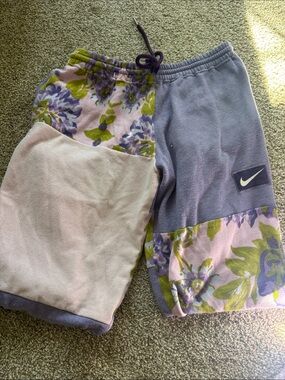 Nike Patchwork Floral Panel Shorts in Lavender and Pink